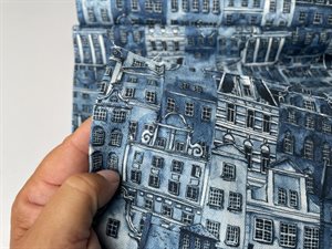 Canvas dekostof - med flotte blålige huse
